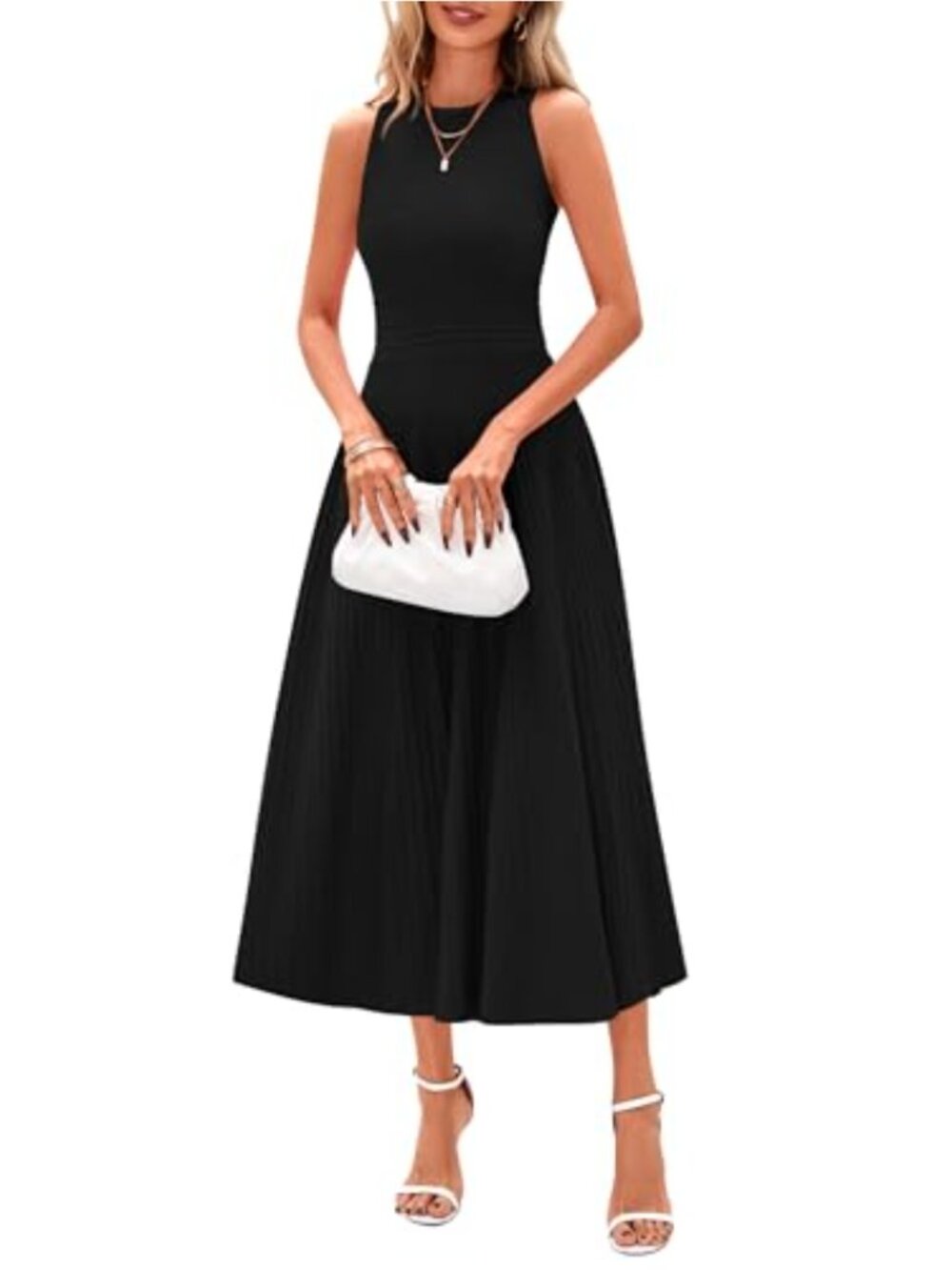 Women's Sleeveless Pleated Midi A-Line Dress 60%Polyester 40%Viscose Work Office